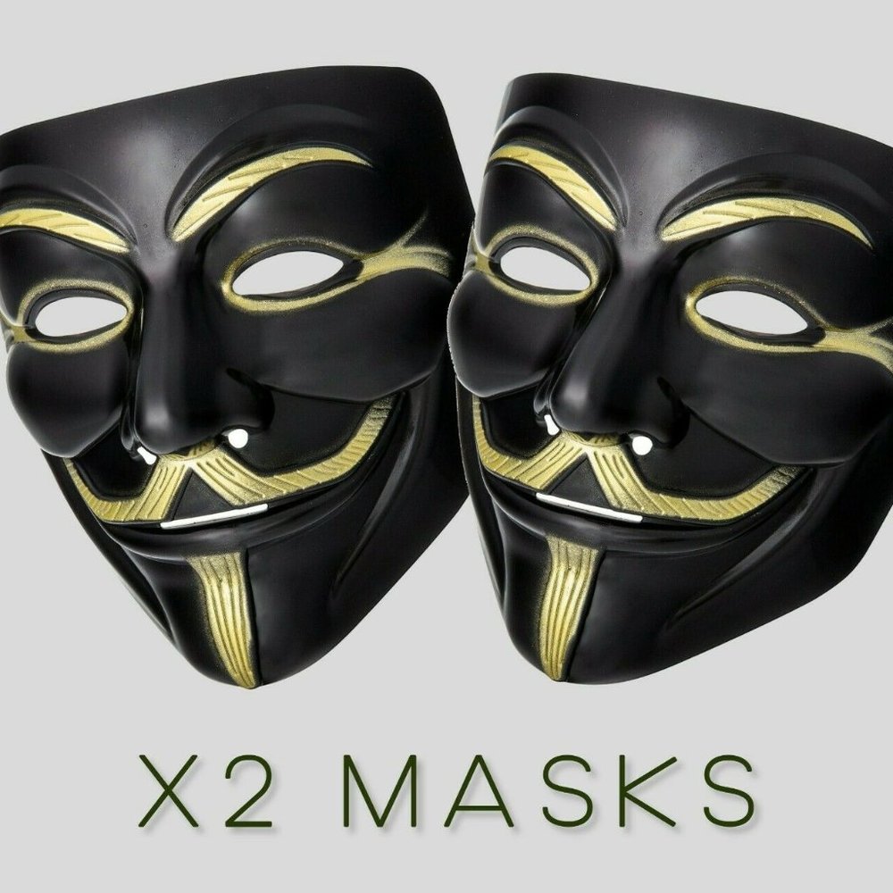 ANONYMOUS MASK 2-PACK BLACK GOLD MOVIE COSTUME